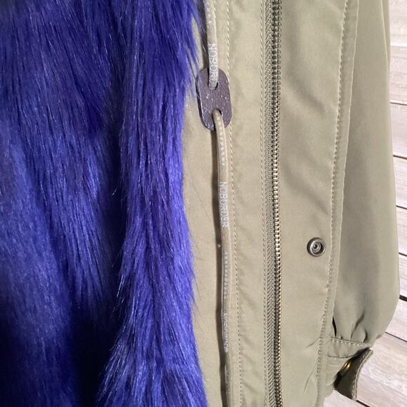 Moussy NoBorder Olive Green Blue Fur Trim Graphic Surprise Heavy Parka 1 S - Picture 10 of 12